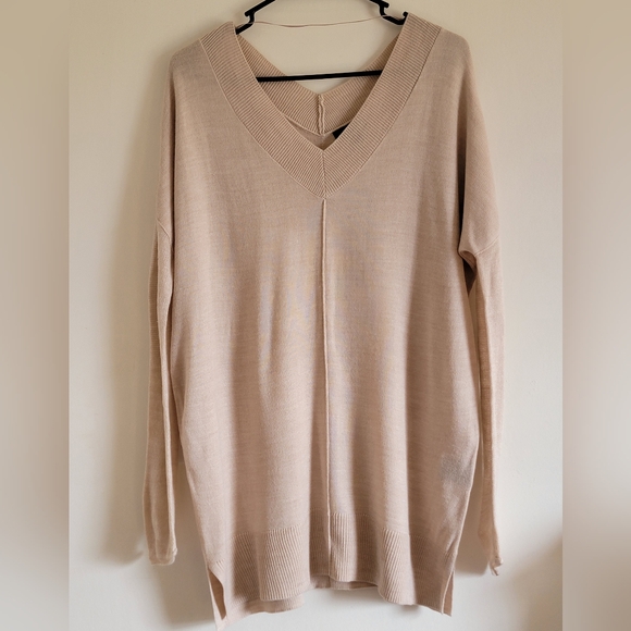 Women's Sz M Worthington Beige V-Neck Sweater NWT Oversized And Soft - Picture 2 of 10